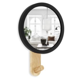 UMBRA Огледало за стена със закачалка “HUB“ - цвят черен / натурално дърво