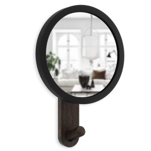 UMBRA Огледало за стена със закачалка “HUB“ - цвят черен / орех