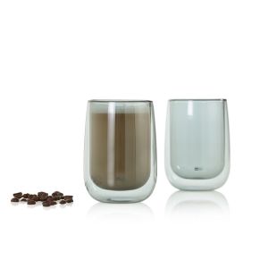 AdHoc Комплект от 2 бр. двустенни чаши DUO GLASS,400 мл. - сиво стъкло