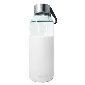 Nerthus Стъклена бутилка със силиконов протектор - 400 мл. - бяла
