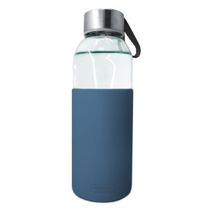 Nerthus Стъклена бутилка със силиконов протектор - 400 мл. - синя