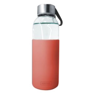Nerthus Стъклена бутилка със силиконов протектор - 400 мл. - червена
