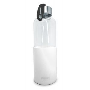 Nerthus Стъклена бутилка за вода със силиконов протектор - 600 мл. - бяла