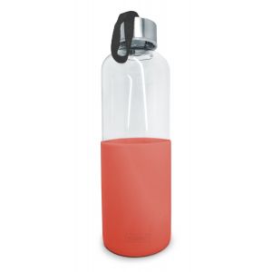 Nerthus Стъклена бутилка за вода със силиконов протектор - 600 мл. - червена