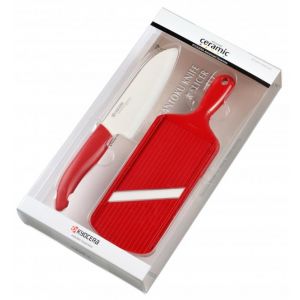 KYOCERA Комплект керамичен нож за готвене и ренде - цвят червен